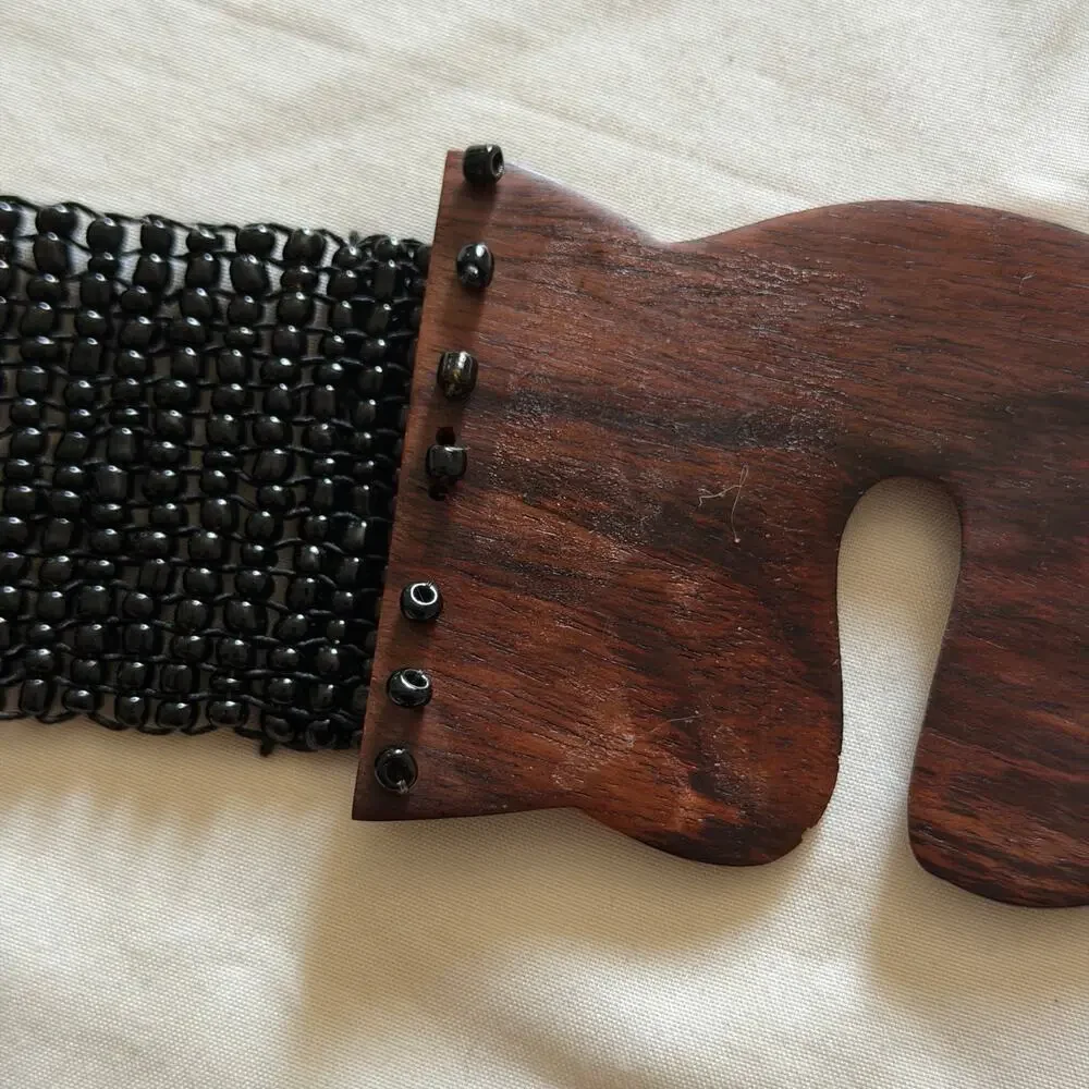Black Beaded Wooden Buckle Belt Plus Size OS Stretchy Boho Forest Fairy Y2K 2000